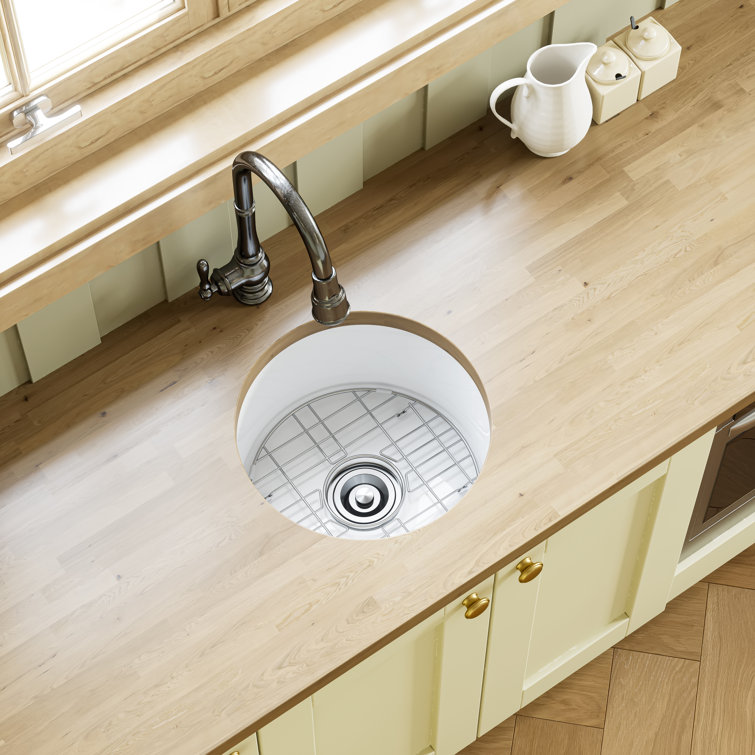 18 Inch White Fireclay Round Drop-In Farmhouse Sink