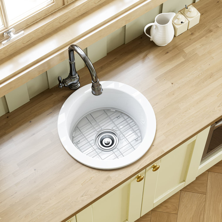 18 Inch White Fireclay Round Drop-In Farmhouse Sink