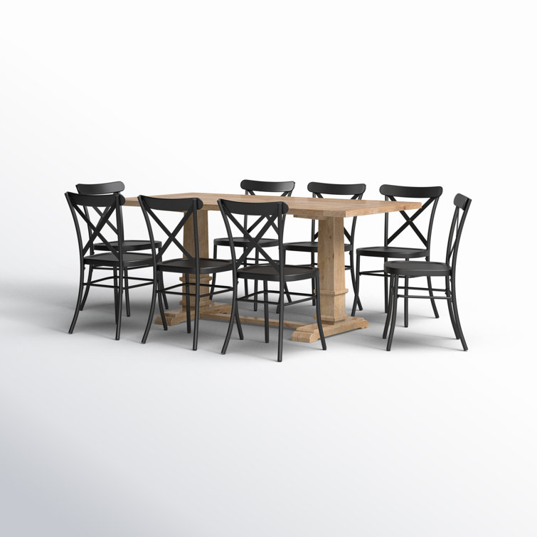 Joanna 9-Piece Matte Black and Rustic Brown Dining Set