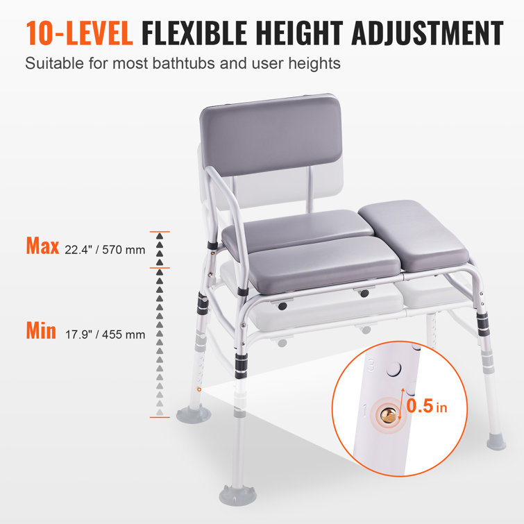 Gray PVC Adjustable Bathtub Transfer Bench with Padded Seat