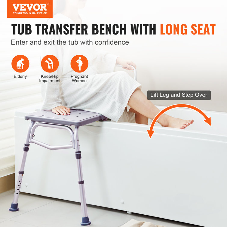 Adjustable Gray Aluminum Tub Transfer Bench with Backrest
