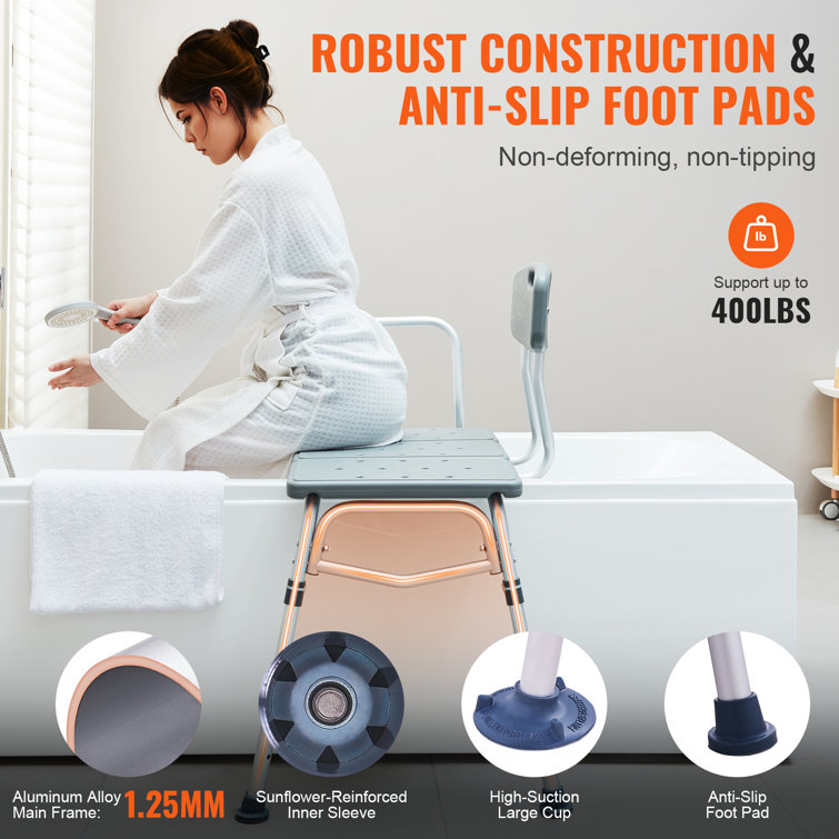 Adjustable Gray Aluminum Tub Transfer Bench with Backrest