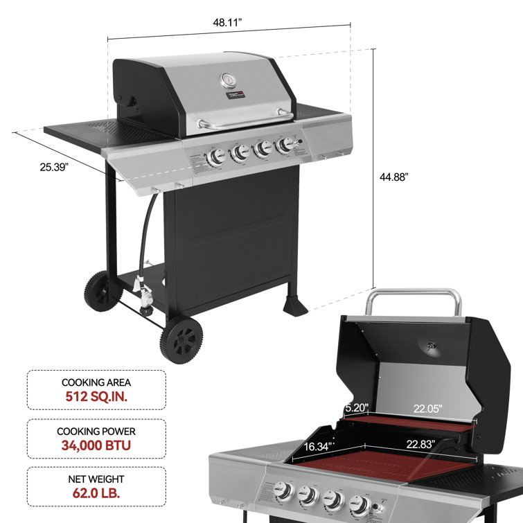 Royal Gourmet 4-Burner Black and Silver Stainless Steel Propane Gas Grill