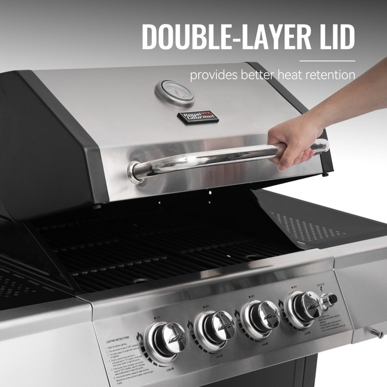 Royal Gourmet 4-Burner Black and Silver Stainless Steel Propane Gas Grill