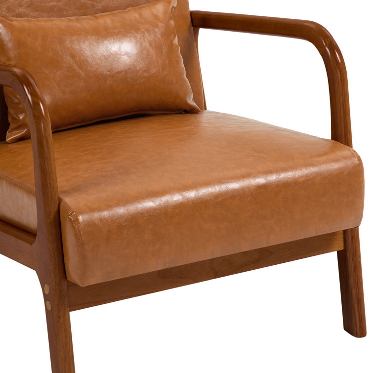 Light Brown Faux Leather and Wood Accent Chair Set