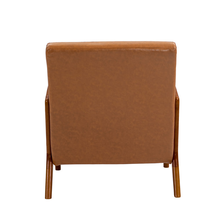 Light Brown Faux Leather and Wood Accent Chair Set