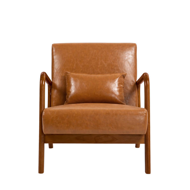 Light Brown Faux Leather and Wood Accent Chair Set