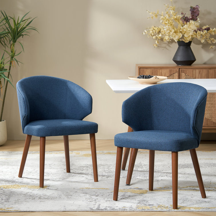 Navy Upholstered Wingback Side Chairs with Solid Wood Legs, Set of 2