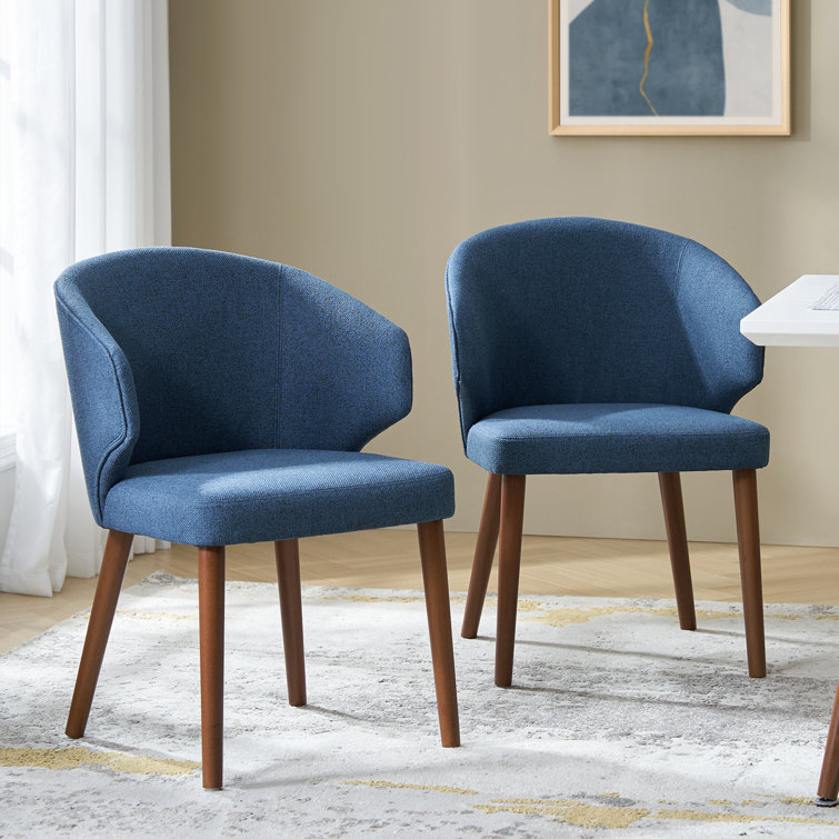 Navy Upholstered Wingback Side Chairs with Solid Wood Legs, Set of 2