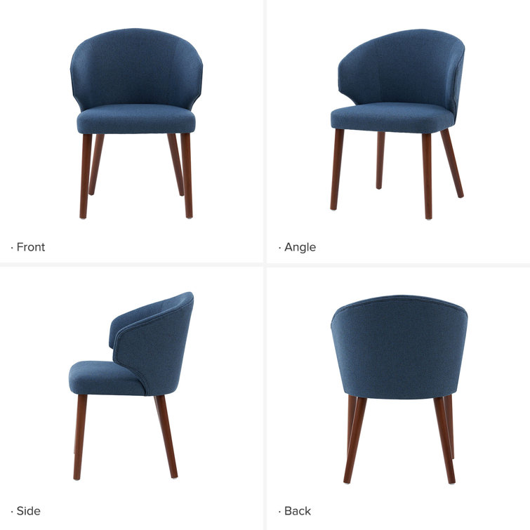 Navy Upholstered Wingback Side Chairs with Solid Wood Legs, Set of 2