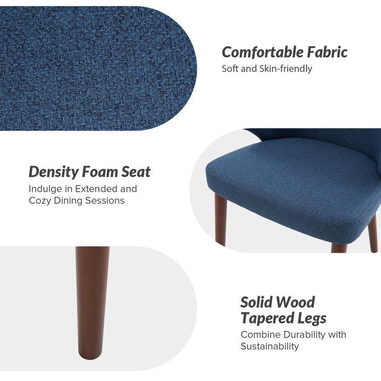 Navy Upholstered Wingback Side Chairs with Solid Wood Legs, Set of 2
