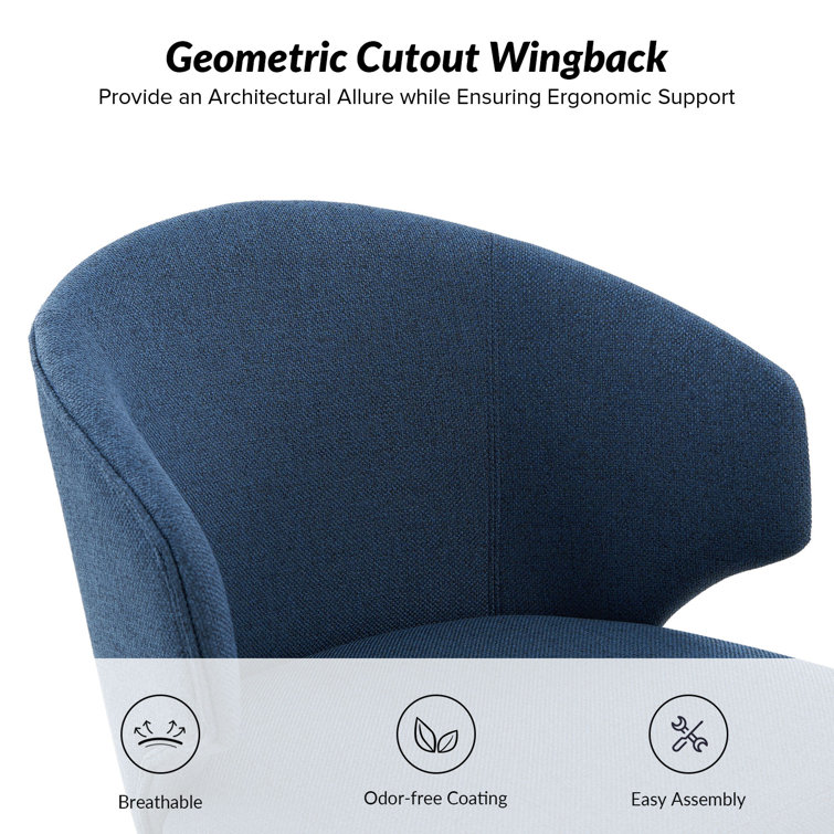Navy Upholstered Wingback Side Chairs with Solid Wood Legs, Set of 2