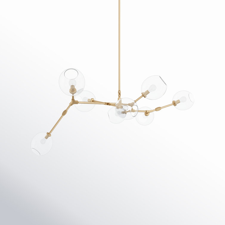 Modern Linear Brass Sputnik Chandelier with Hand Blown Glass Shades
