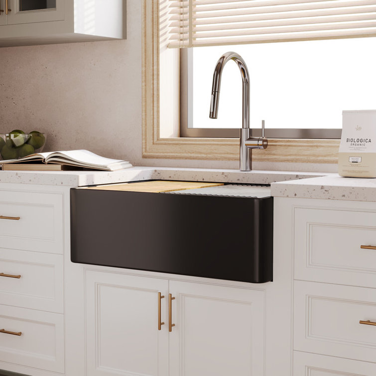 Matte Black Fireclay Single Bowl Farmhouse Kitchen Sink with Accessories