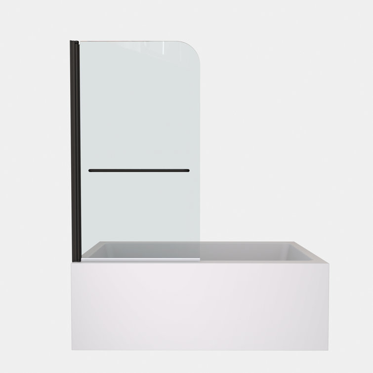 34"W x 58"H Matte Black Frameless Pivot Tub Door with Clear Glass