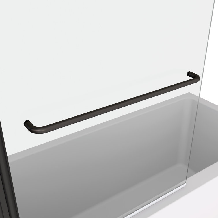 34"W x 58"H Matte Black Frameless Pivot Tub Door with Clear Glass