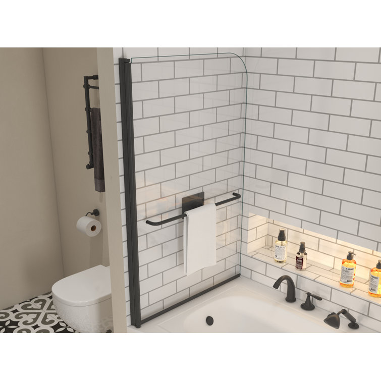 34"W x 58"H Matte Black Frameless Pivot Tub Door with Clear Glass
