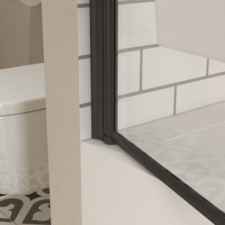 34"W x 58"H Matte Black Frameless Pivot Tub Door with Clear Glass