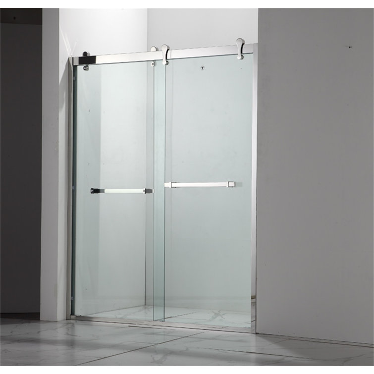 60" Chrome Frameless Double Sliding Shower Door with Clear Glass
