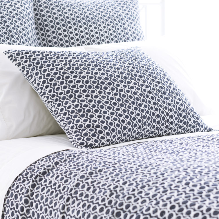 Indigo Cotton Quilted Sham with Geometric Print