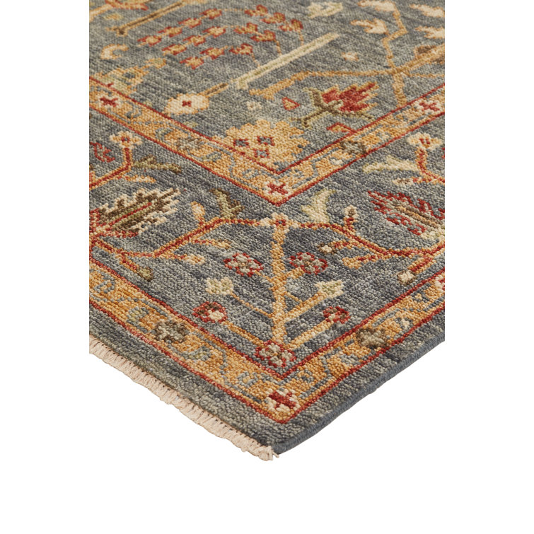 Hand-Knotted Blue Wool and Cotton Rectangular Rug