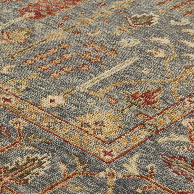 Hand-Knotted Blue Wool and Cotton Rectangular Rug