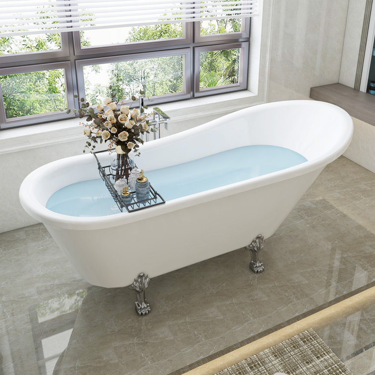 68.9" White Acrylic Clawfoot Freestanding Bathtub