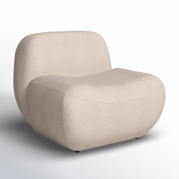 Cream Polyester Upholstered Lounge Accent Chair with Solid Wood Frame