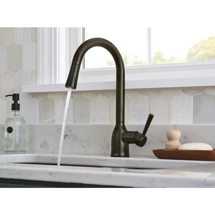 Bronze Transitional Kitchen Faucet with Pull-Out Spray