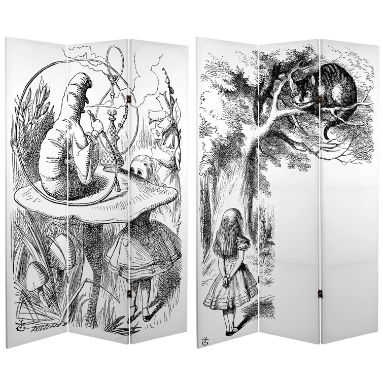 72" x 48" Double Sided Alice in Wonderland 3 Panel Room Divider