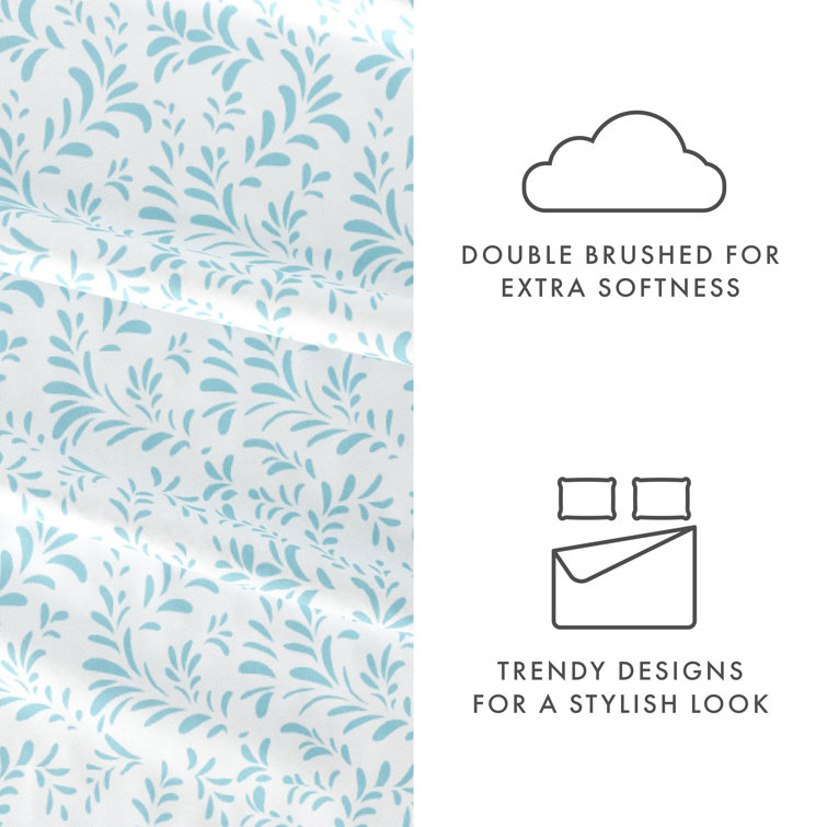 Light Blue Floral Twin Microfiber Deep Pocket Sheet Set