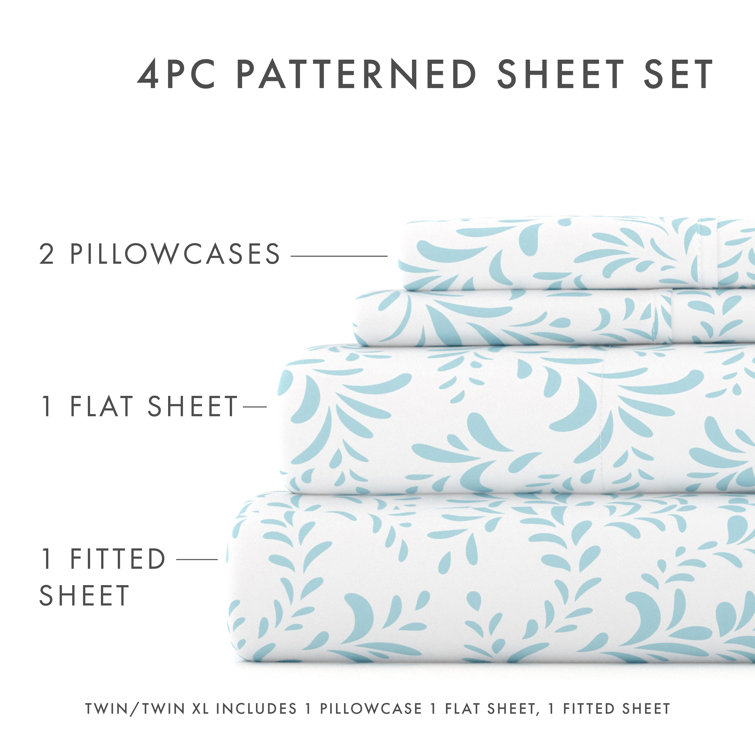 Light Blue Floral Twin Microfiber Deep Pocket Sheet Set