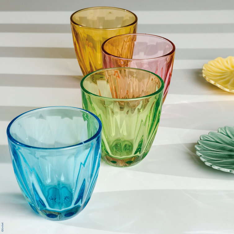 Colorful 9oz Ribbed Stemless Glassware Set of 4