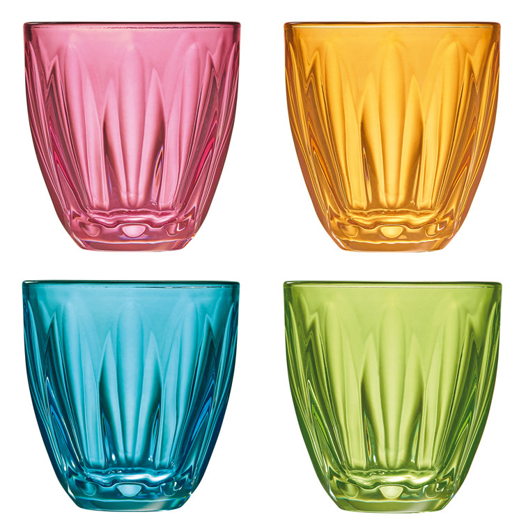 Colorful 9oz Ribbed Stemless Glassware Set of 4