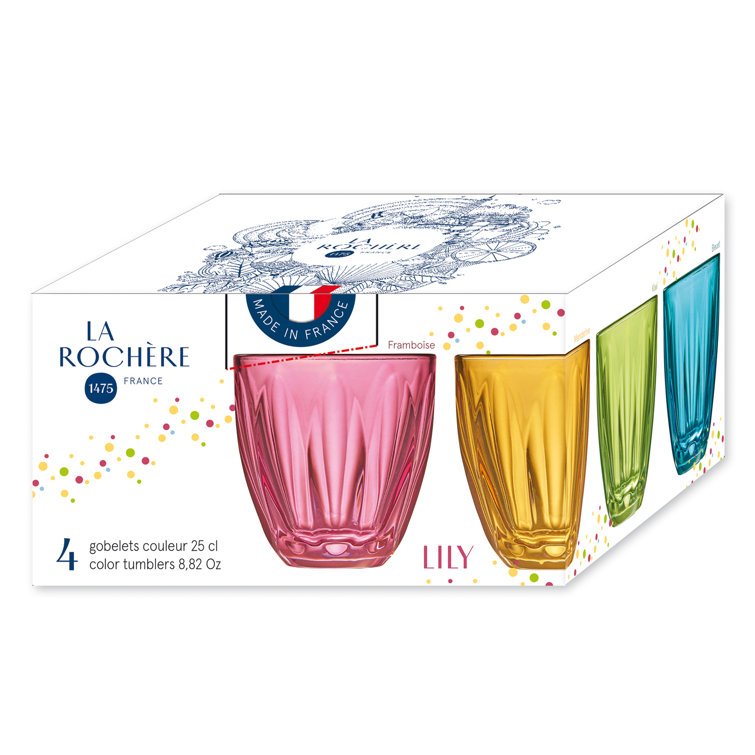Colorful 9oz Ribbed Stemless Glassware Set of 4