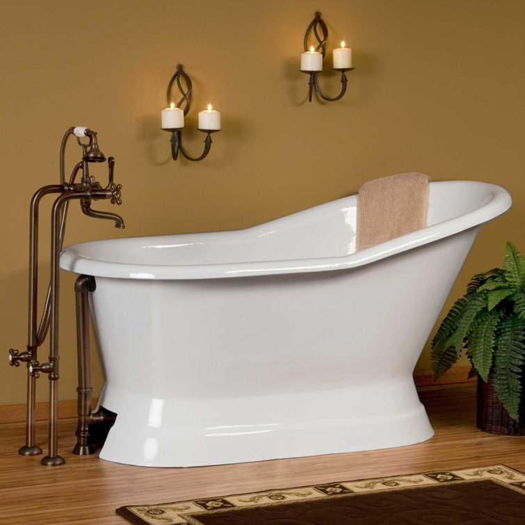 White 60" Cast Iron Freestanding Soaking Tub with Overflow