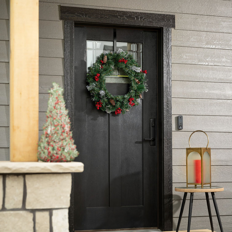 24" Pre-Lit Artificial Pine Christmas Wreath with Pinecones and Berries