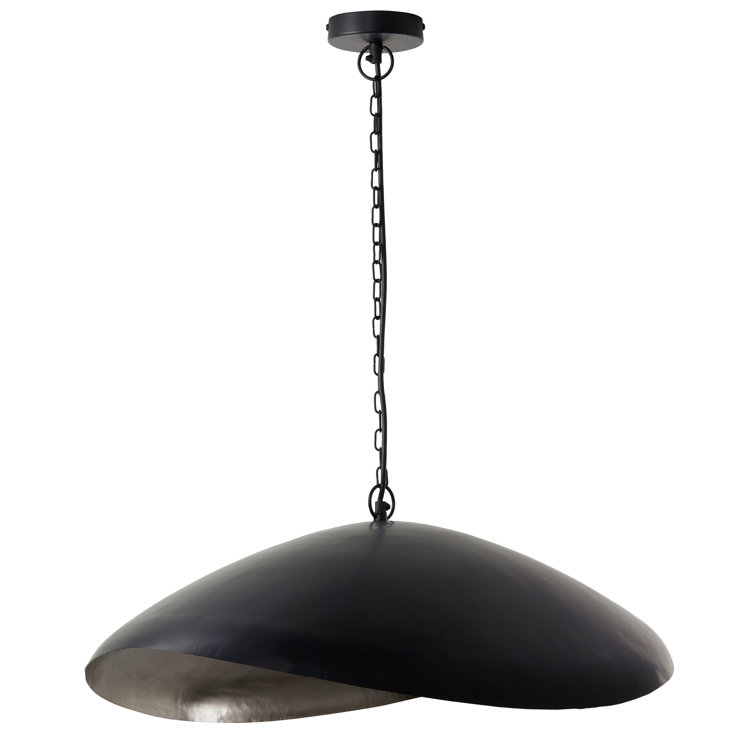 Jane Industrial Matte Black and Silver Dome Pendant Light