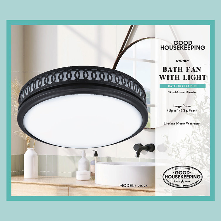 Matte Black Round LED Bathroom Exhaust Fan with Frosted Glass