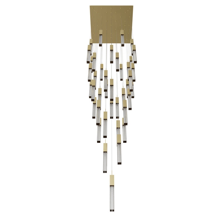 Brushed Brass 41-Light Glass Cluster Pendant Chandelier