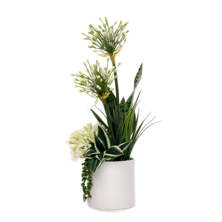 Elegant White Agapanthus Silk Flower Arrangement in Ceramic Planter