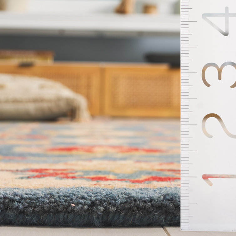 Antiquity Inspired Blue and Beige Handmade Wool Area Rug - 7'6" x 9'6"
