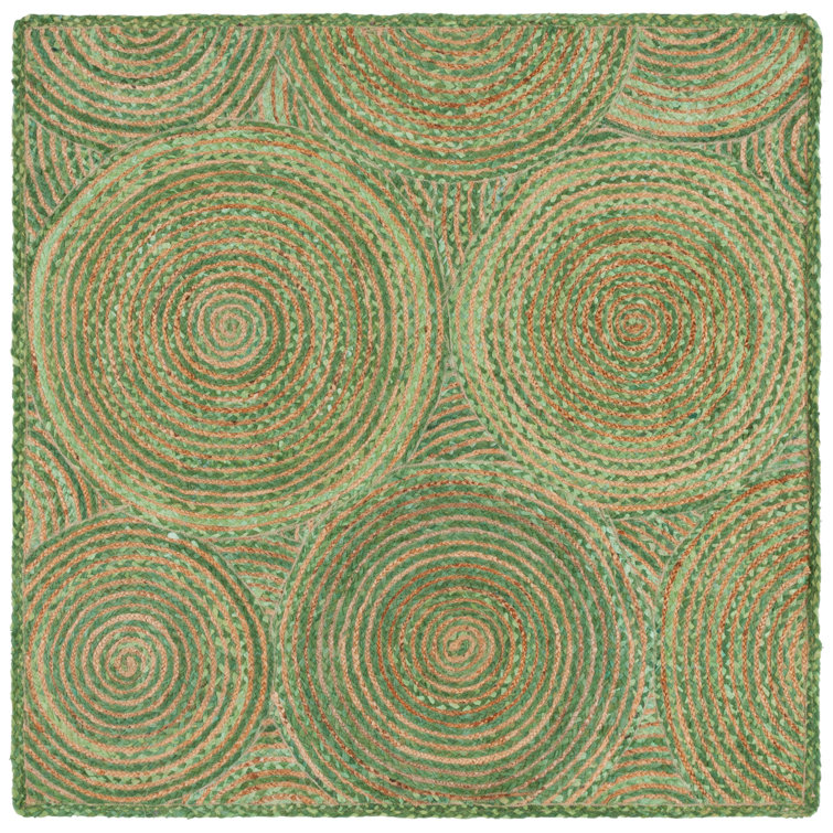 Handmade Green and Natural Geometric Jute Area Rug