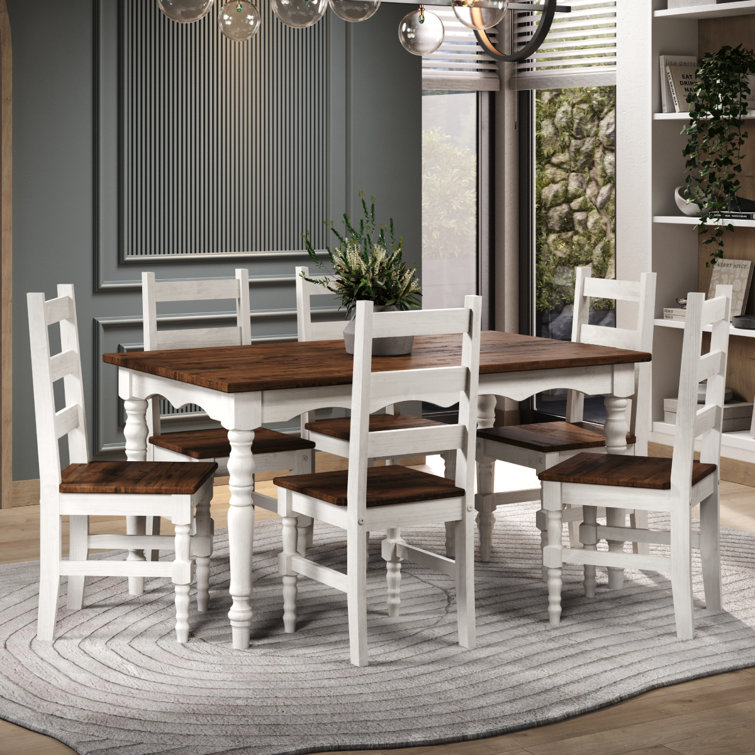Rustic Black and White Solid Pine Wood Dining Table