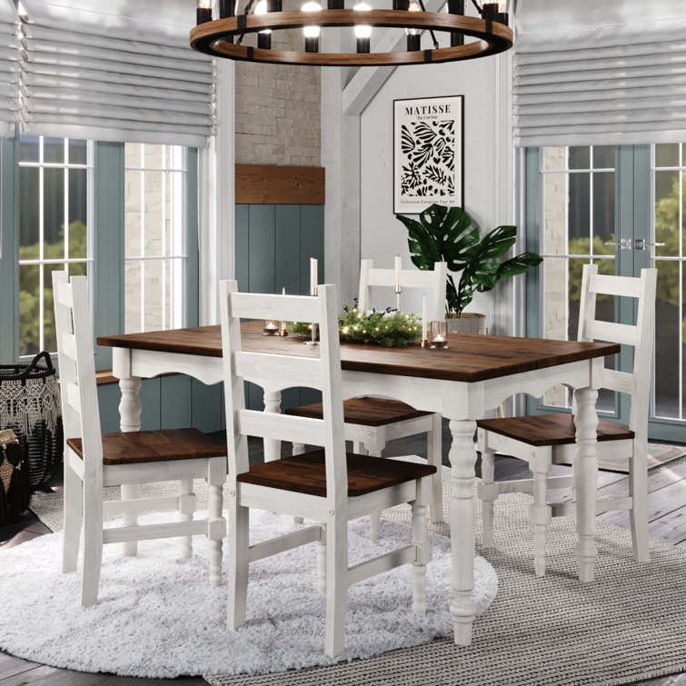 Rustic Black and White Solid Pine Wood Dining Table