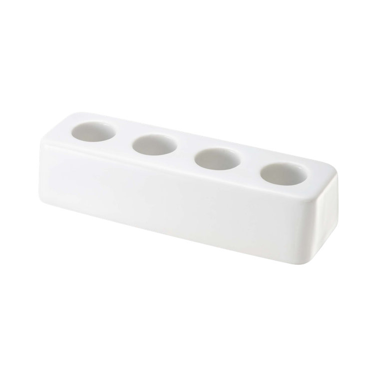 White Ceramic Toothbrush Stand with Wood Accents