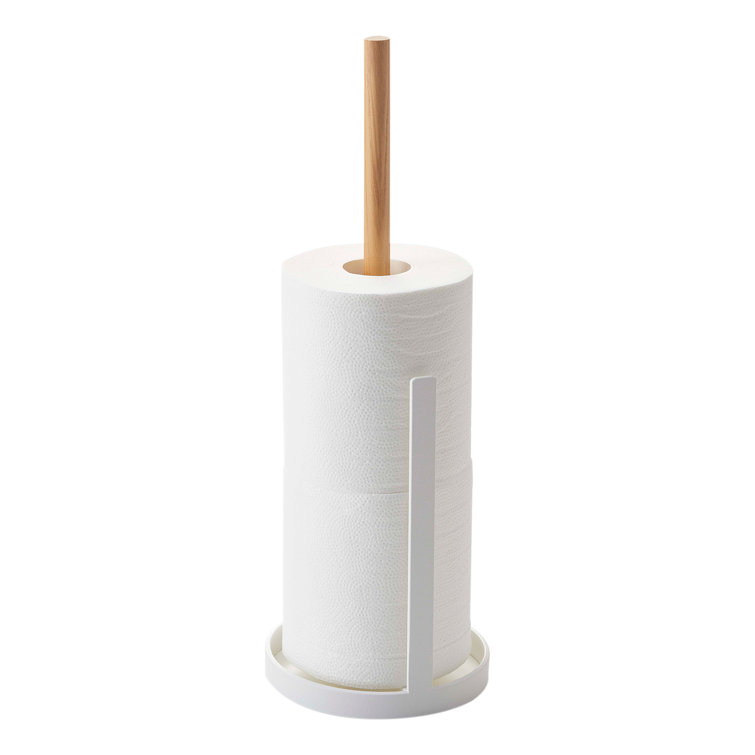 White Powder-Coated Steel and Ash Toilet Paper Stand
