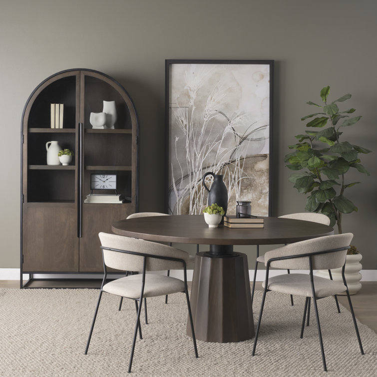Dark Brown Mango Wood and Iron Arched Curio Cabinet
