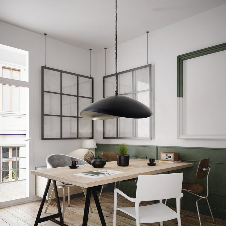Jane Industrial Matte Black and Silver Dome Pendant Light