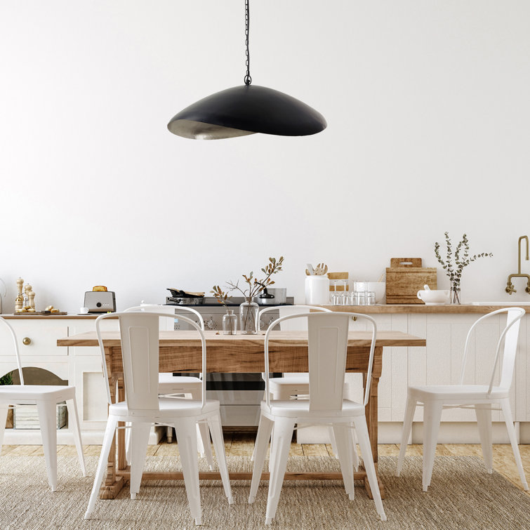 Jane Industrial Matte Black and Silver Dome Pendant Light